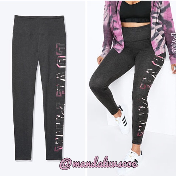 💗VS PINK GREY PURPLE TIE DYE LOGO LEGGINGS - Picture 1 of 14